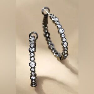 Anthropologie Gunmetal Rhinestone Hoop Earrings